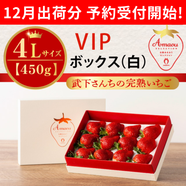 VIPボックス白 完熟あまおう 4Lサイズ 450g まるで宝石！希少な大玉