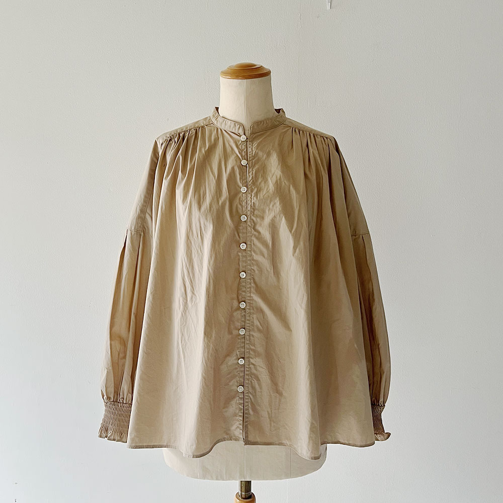 Natural Typewriter Shirring Blouse
