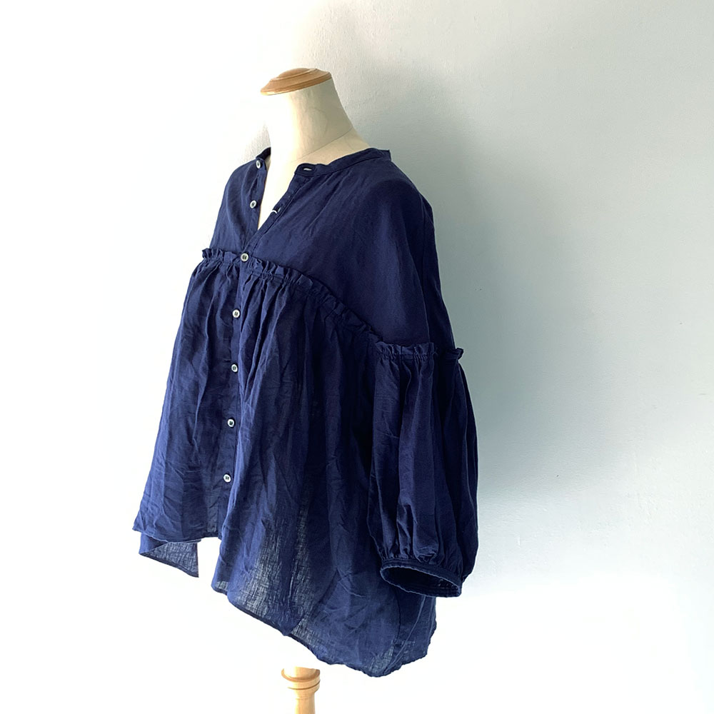 French Linen Band Collar Blouse