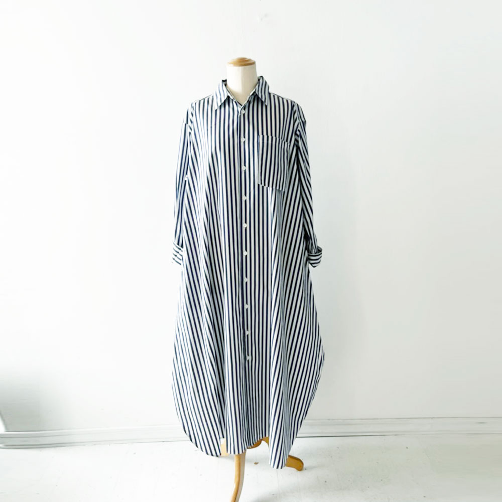 Stripe Swing Pocket Long Shirt