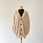 Cotton Knit Tuck Sleeve Long Cardigan