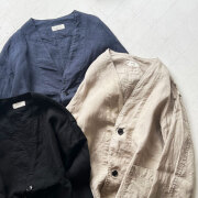 40/1リネン平織 ノーカラージャケット (Unisex) / WEB限定
