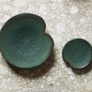 緑釉浮葉銘々皿、豆皿  // 築地 祥郎