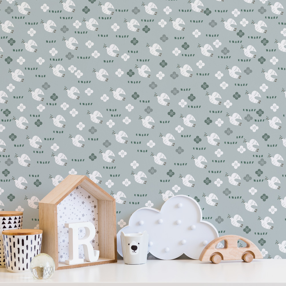 シール壁紙・tomoko arakawaの北欧の鳥とお花