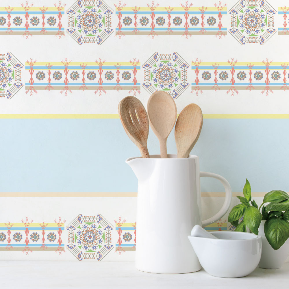 シール壁紙・Mayumi materiaaliの花と縞々