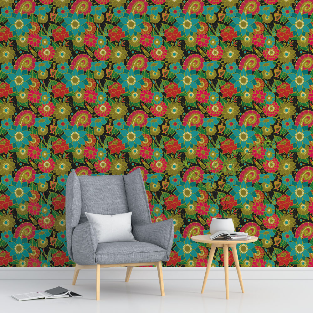 シール壁紙・玖留巳の和花柄