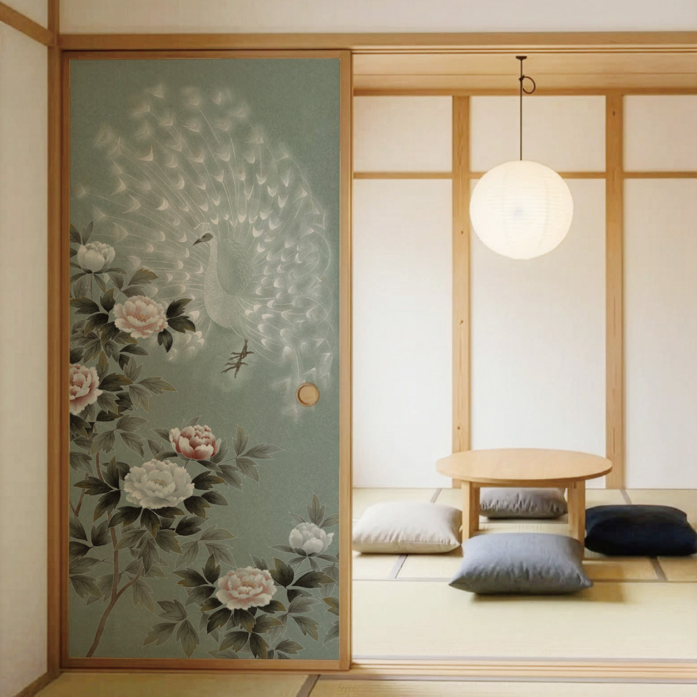 ふすま用リメイクシール・いろはなの白孔雀