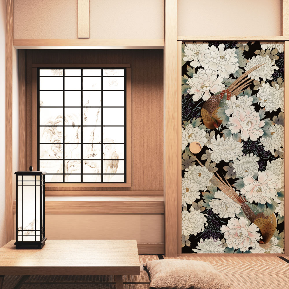 ふすま用リメイクシール・いろはなの雉と白牡丹