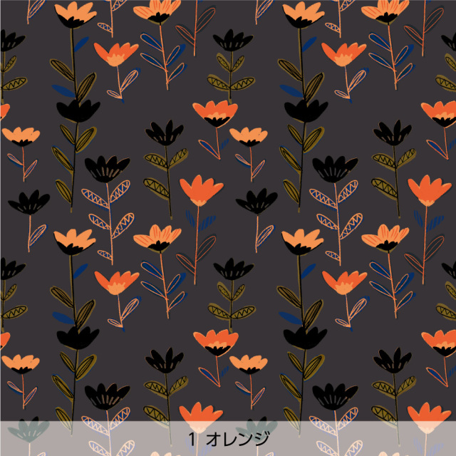 シール壁紙・AZUのMidnight Flower（オレンジ）