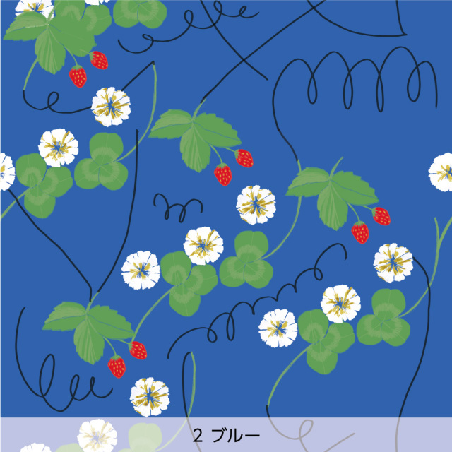 シール壁紙・AZUのイチゴとクローバー（ブルー）