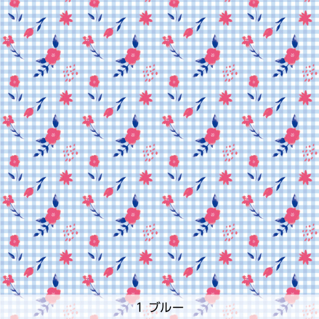 シール壁紙・chapeonyaのギンガムフラワー(ブルー)