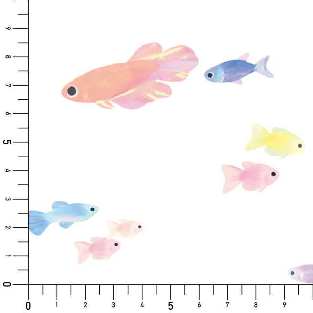 シール壁紙・chapeonyaの泳ぐ魚実寸サイズ表