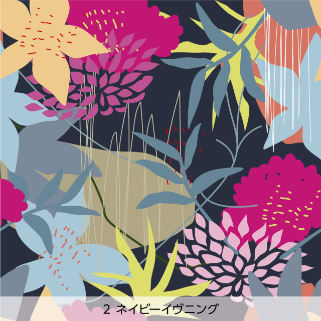 シール壁紙・Mieko MuraoのFloral jungle(ネイビーイヴニング)