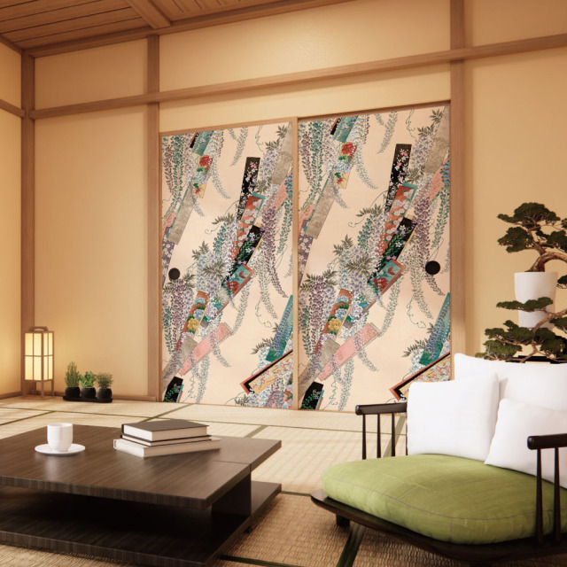 ふすま用リメイクシール・いろはなの藤短冊