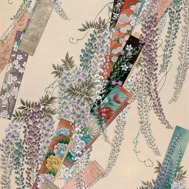 ふすま用リメイクシール・いろはなの藤短冊（デザイン1）