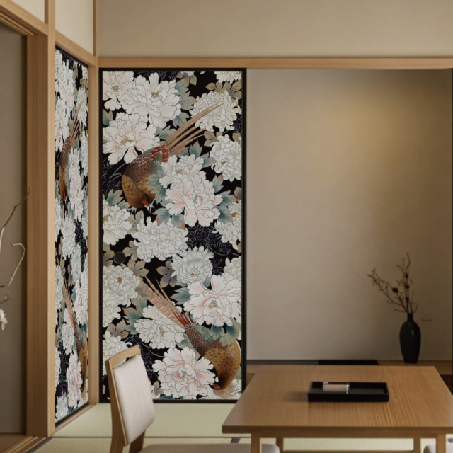 ふすま用リメイクシール・いろはなの雉と白牡丹
