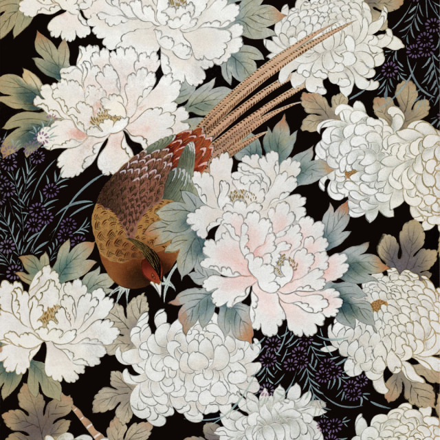 ふすま用リメイクシール・いろはなの雉と白牡丹（デザイン1）