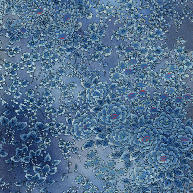 ふすま用リメイクシール・いろはなの藍（デザイン1）