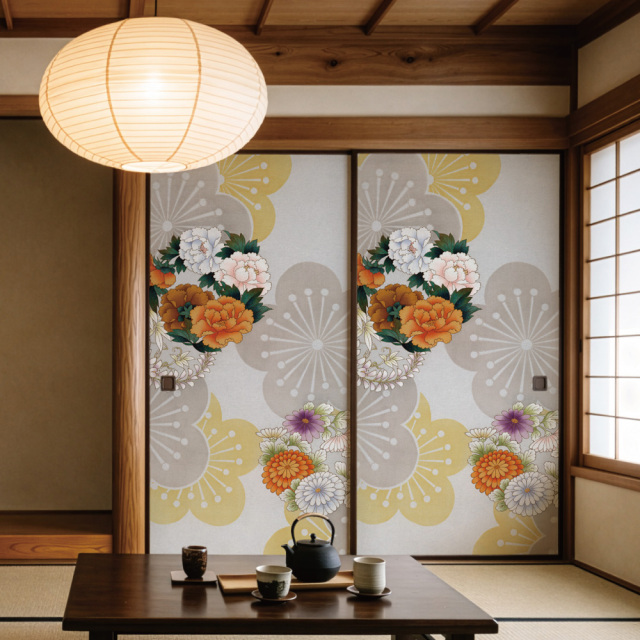 ふすま用リメイクシール・いろはなの花円