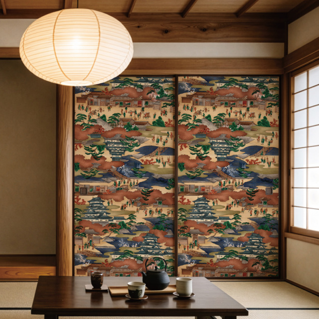 ふすま用リメイクシール・いろはなの城下町