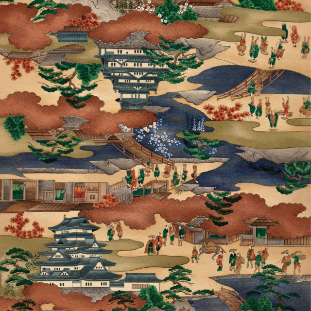 ふすま用リメイクシール・いろはなの城下町（デザイン1）