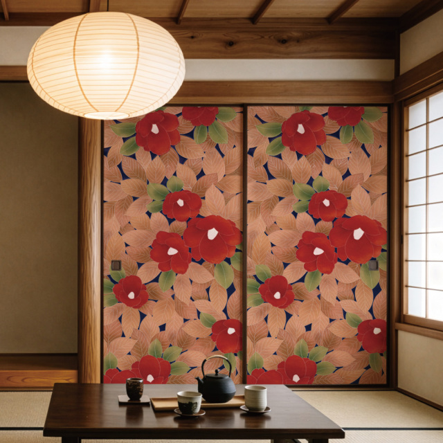 ふすま用リメイクシール・いろはなの紅椿