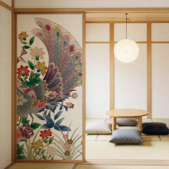 ふすま用リメイクシール・いろはなの花孔雀