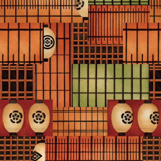 ふすま用リメイクシール・いろはなの家紋提灯（デザイン1）