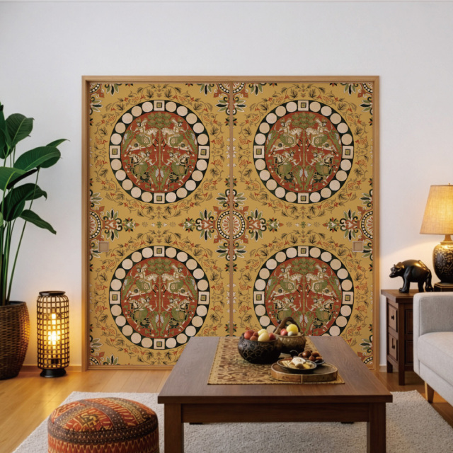 ふすま用リメイクシール・いろはなの獅子狩