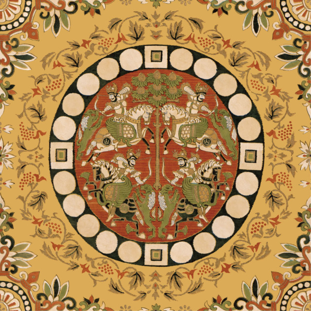 ふすま用リメイクシール・いろはなの獅子狩（デザイン1）