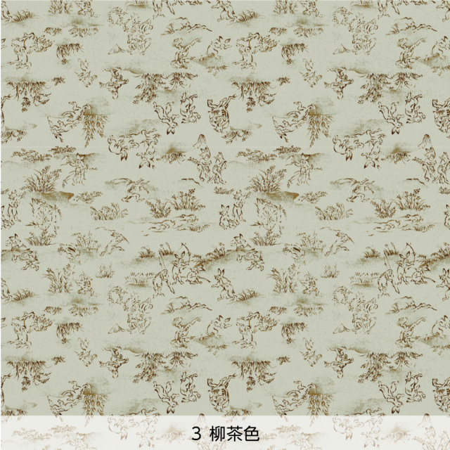 シール壁紙・いろはなの鳥獣戯画(柳茶色)