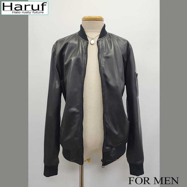 【超お得】【アウトレットセール】メンズ サンプルセール レザージャケット MA-1 フライトジャケット 本革 ラムレザー ブラック Mサイズ NO2980