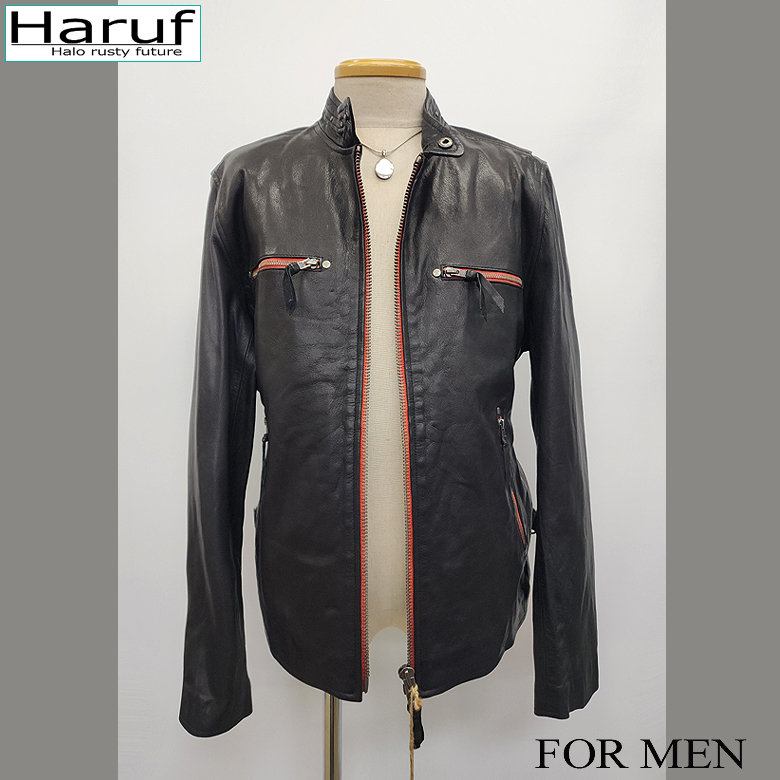 【超お得】【アウトレットセール】メンズ サンプルセール レザージャケット シングルライダースジャケット 本革 ゴートレザー ブラック LLサイズ NO2982