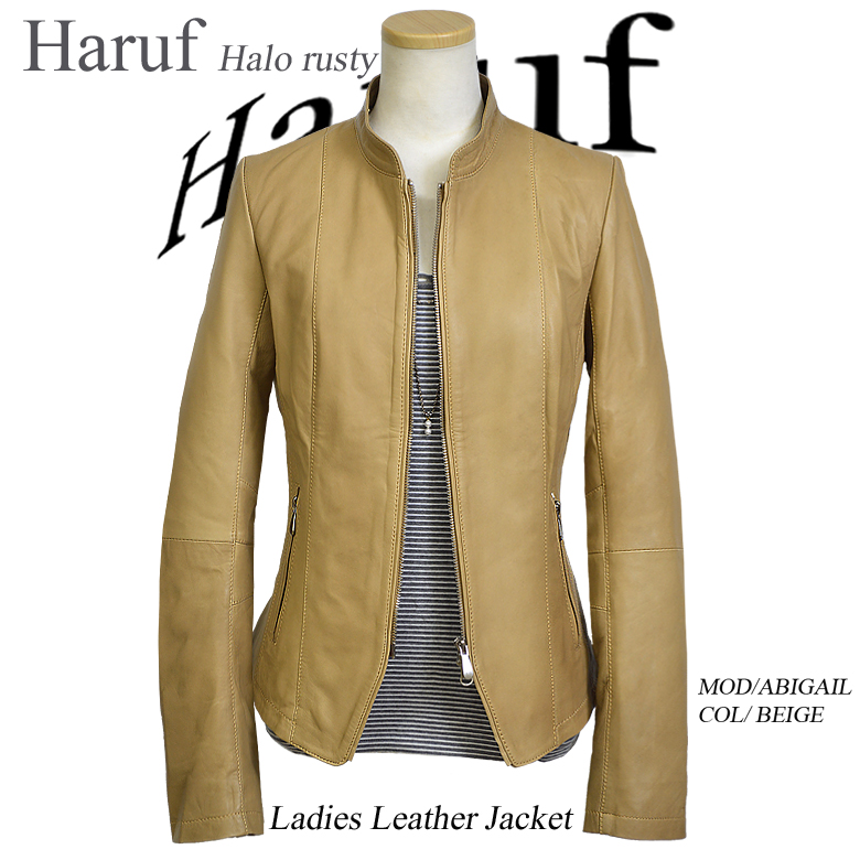 ライダースジャケット レザージャケット レディース 本革 皮ジャン 革ジャン シングル ライダース レザー ブルゾン スタンドカラー レザーコート 大きいサイズ レディースライダース ベージュ M L Ll Abigail Beige
