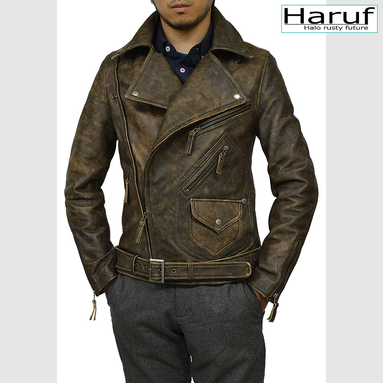【超お得】【アウトレットセール】メンズ ダブルライダース レザージャケット 本革 アンティークブラウン Mサイズ NO2981