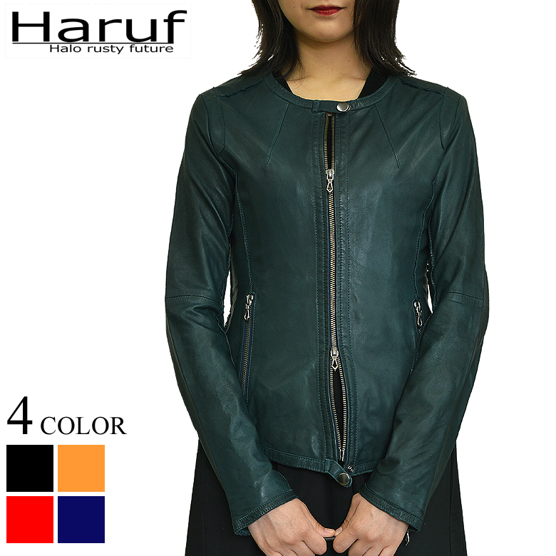 ノーカラー 革ジャン レディース kp410blu