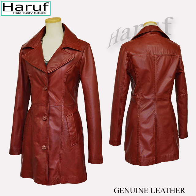 シンプルでおしゃれなレディースの本革レザーコートです。ビンテージ  