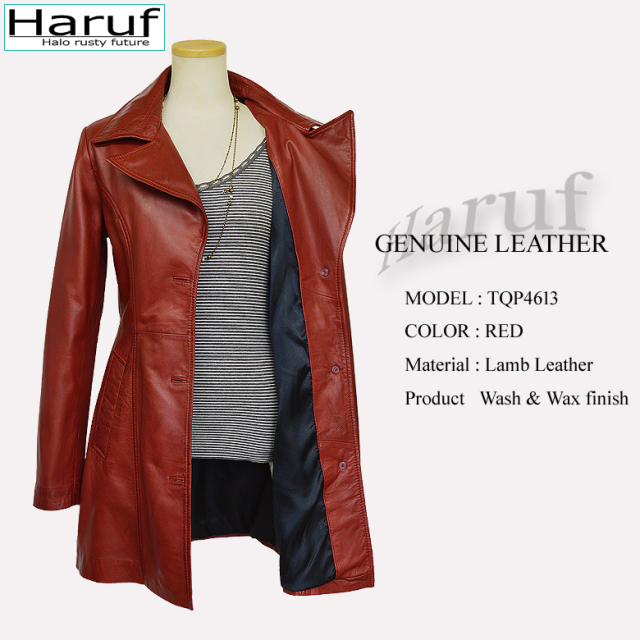 シンプルでおしゃれなレディースの本革レザーコートです  