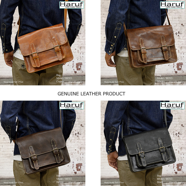 Haruf レザー ショルダーバッグ 斜めがけバッグ レザーバッグ メンズ
