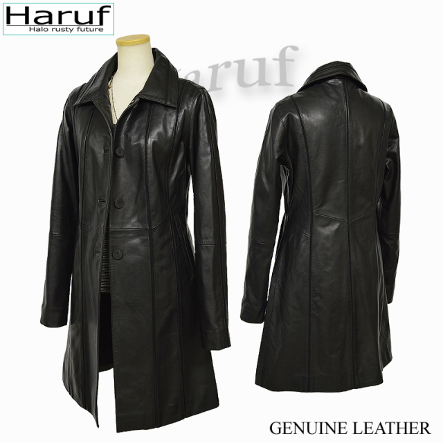 Haruf レザーコート ステンカラーコート レディース 本革 ラムレザー