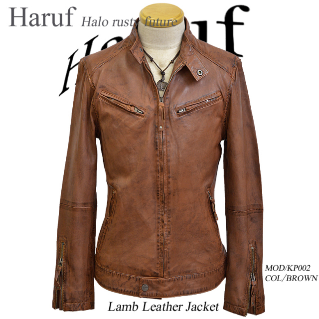 レザージャケット ライダースジャケット シングルライダース スタンド ライダース 本革  ラムレザー キャメル レザー メンズ Men's Riders kp002