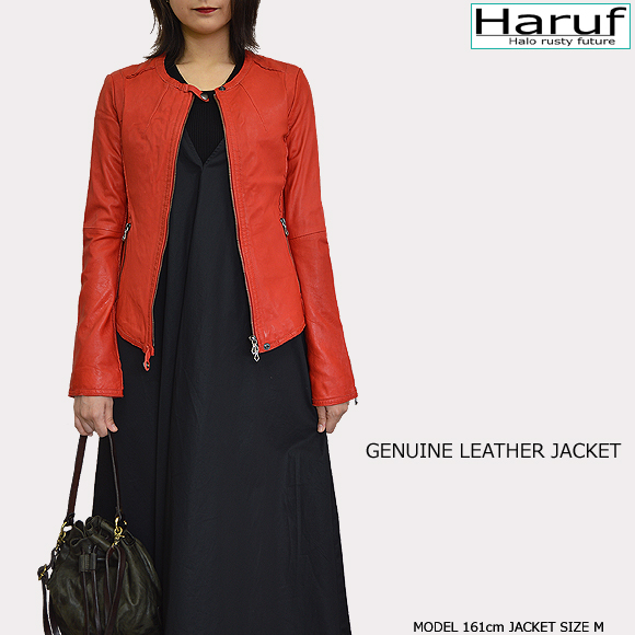 ノーカラー 革ジャン レディース kp410redmod1