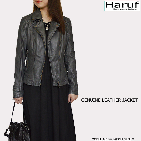 本革 ダブルライダースジャケット レディース l3128grymod1n