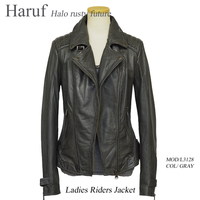 本革 ダブルライダースジャケット レディース l3128grynn