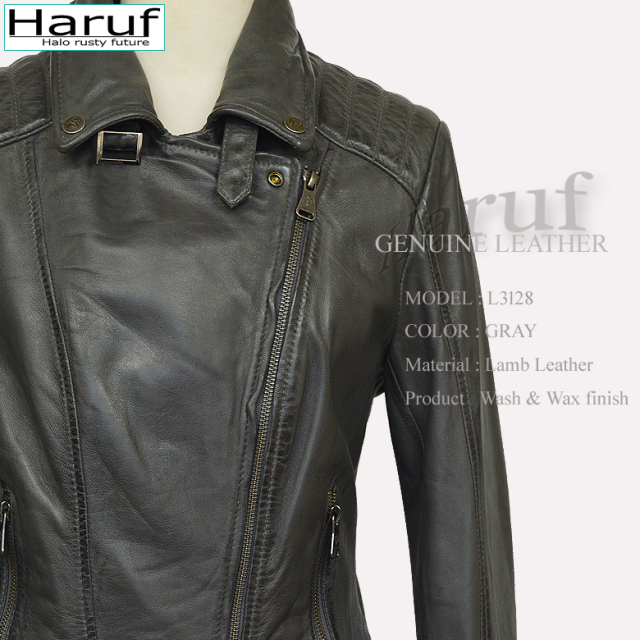 本革 ダブルライダースジャケット レディース l3128grys2n