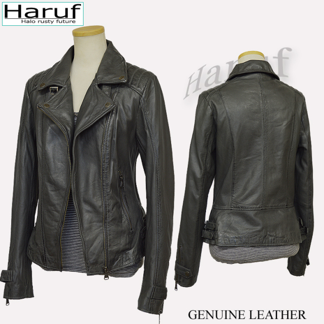 本革 ダブルライダースジャケット レディース l3128grys5n