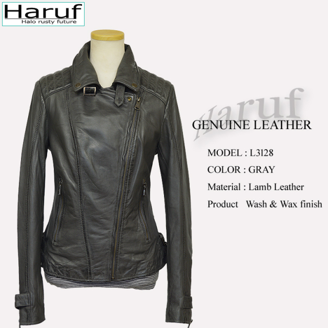 本革 ダブルライダースジャケット レディース l3128grys6n