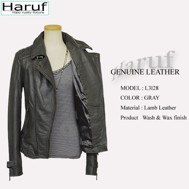 本革 ダブルライダースジャケット レディース l3128grys7n