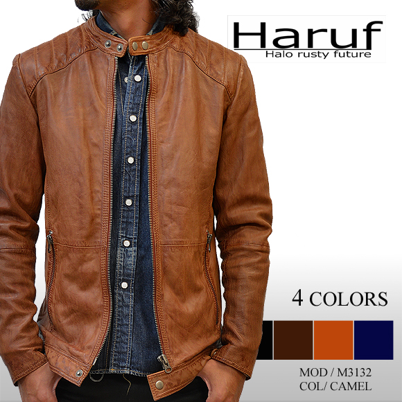 Haruf メンズ レザージャケット ライダースジャケット 本革 キャメル特集