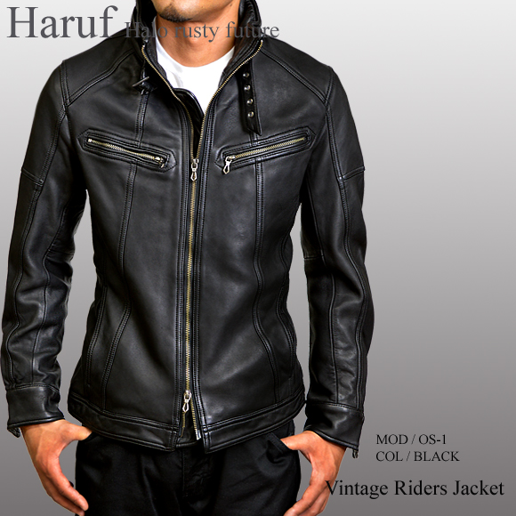 シングル レザージャケット os1bkfrontmodn
